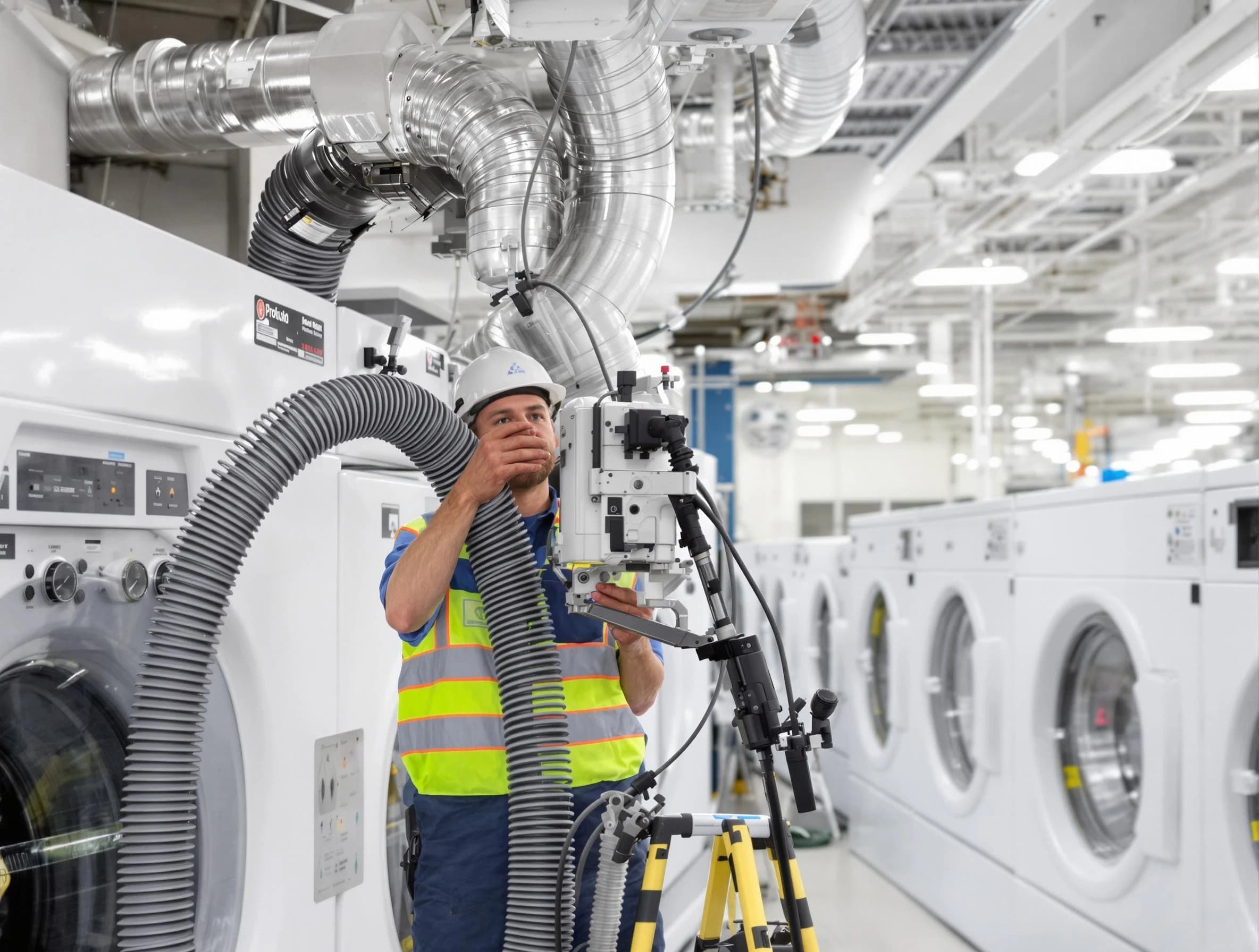 Calera Dryer Vent Cleaning team performing commercial-grade dryer vent cleaning at a business facility in Calera
