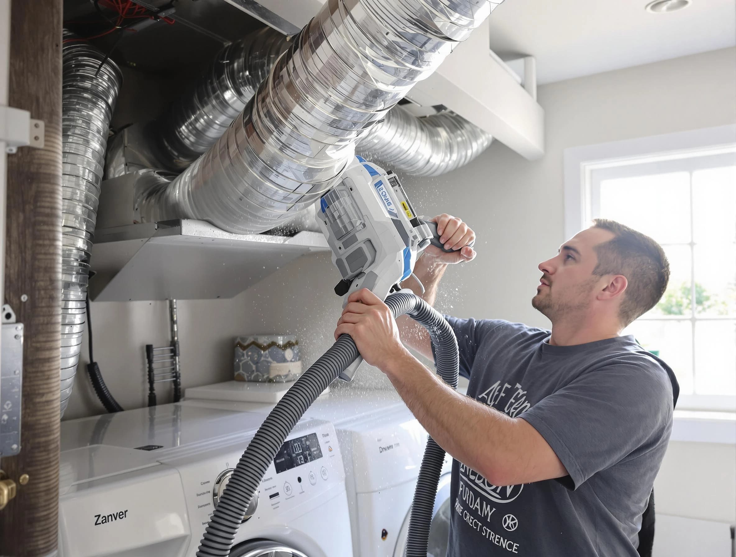 Calera Dryer Vent Cleaning specialist cleaning deep within a dryer vent duct system in Calera