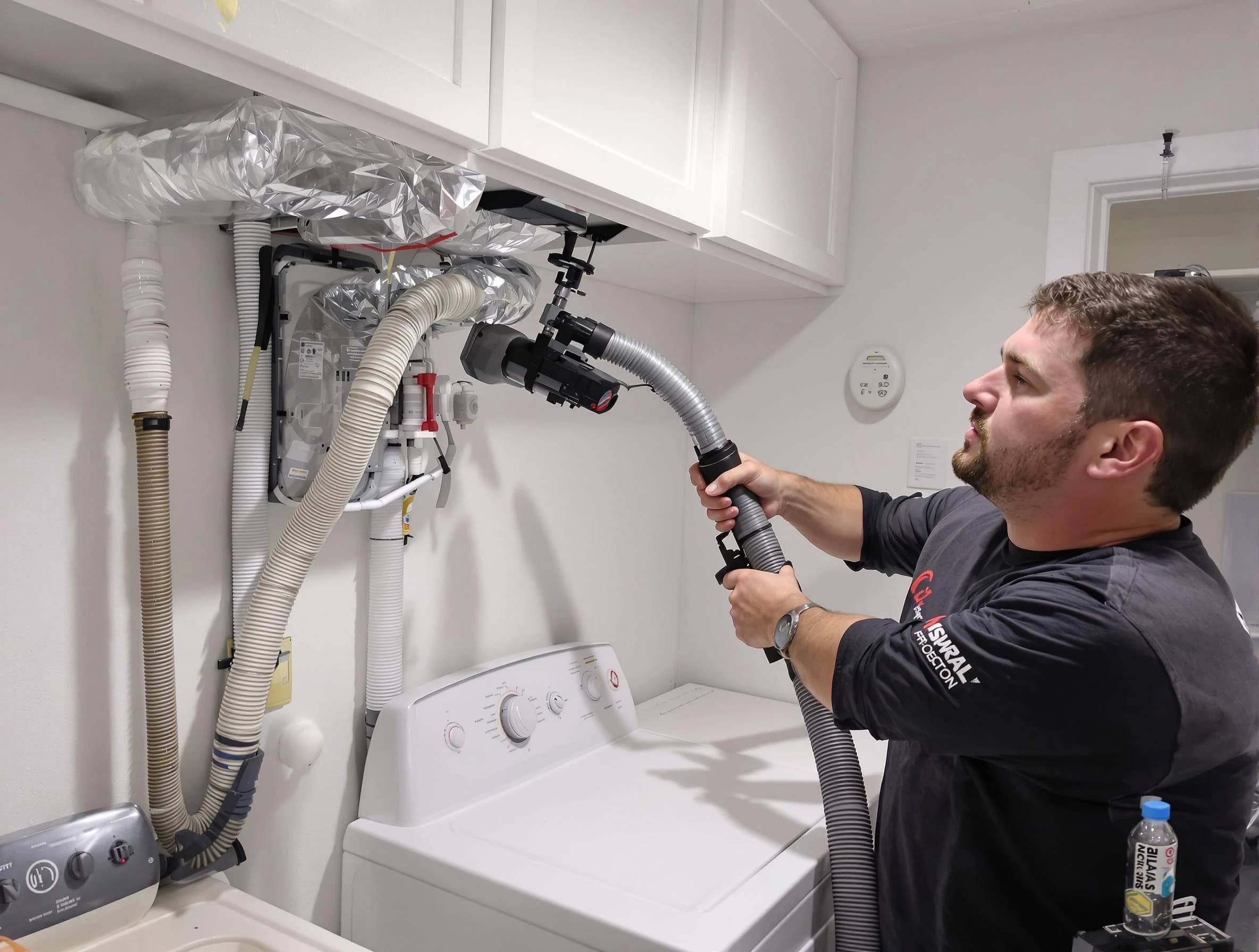 Calera Dryer Vent Cleaning certified technician performing safety-focused gas dryer vent cleaning in Calera